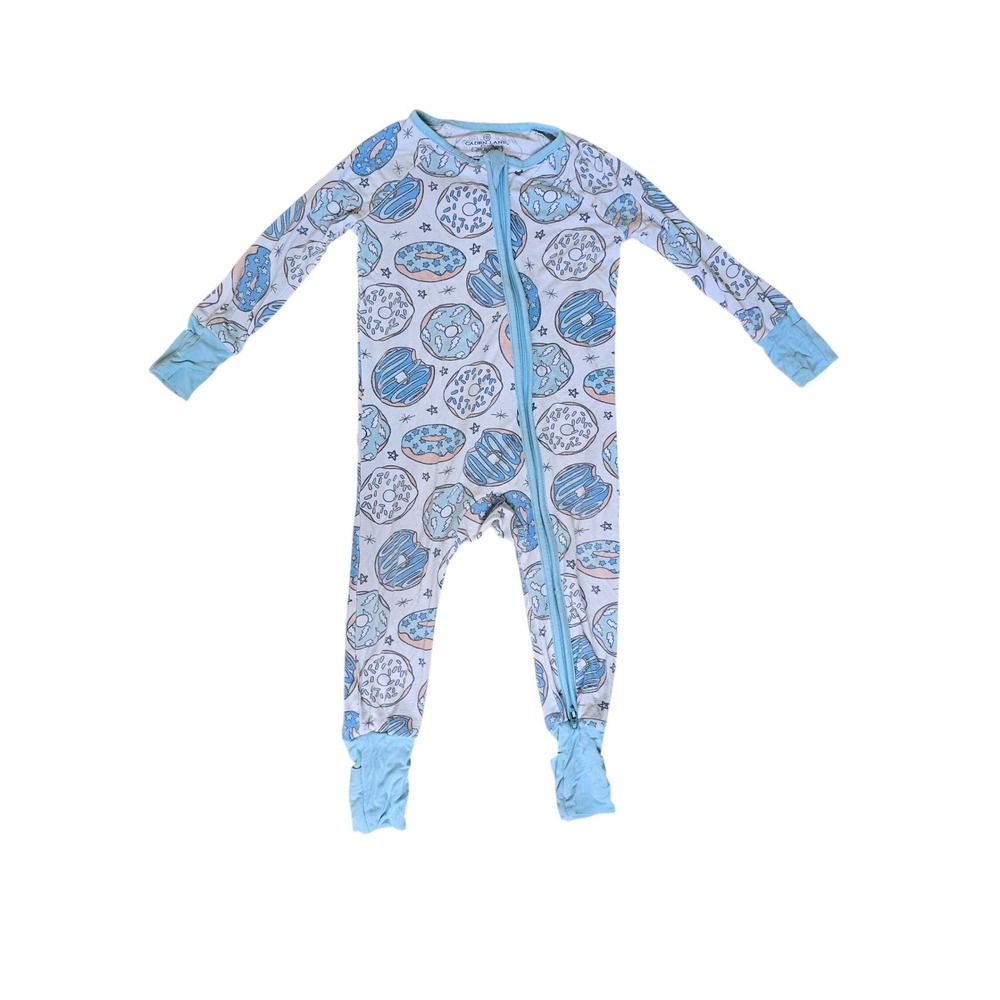 Caden Lane Bamboo Romper Sleeper Blue Donut Shop 6-12 Months